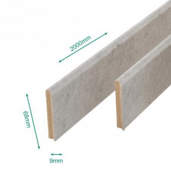 Pack promotionnel de 5 plinthes MDF revetu béton bord arrondi 2000 x 68 x 9 mm .
