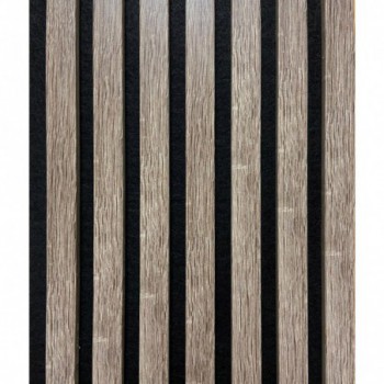 Lot de 2 Panneaux mural acoustic lamelles chêne gris sur fond noir 2600 x 300 x 17 mm -1,56 M2 PEFC 70 %