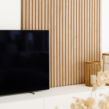 Lot de 2 demi Panneaux mural décoratif lamelles MDF chêne clair 1250 x 287 x 20 mm-0,72 M2 PEFC 70%