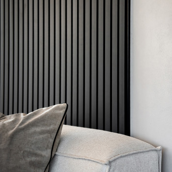 Lot de 2 demi Panneaux mural décoratif lamelles MDF noir 1250 x 287 x 20 mm-0,72 M2 PEFC 70%
