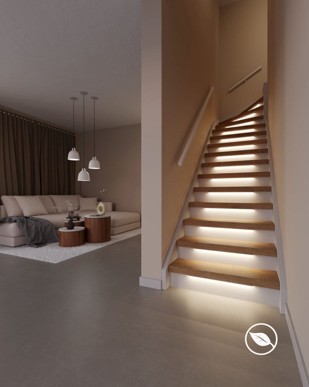 Escalier rénové avec habillage décor chêne